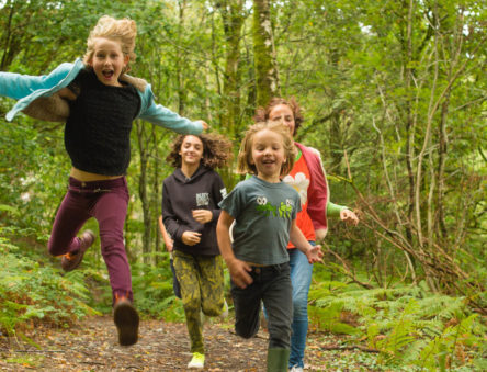 kids running on the quarry trail